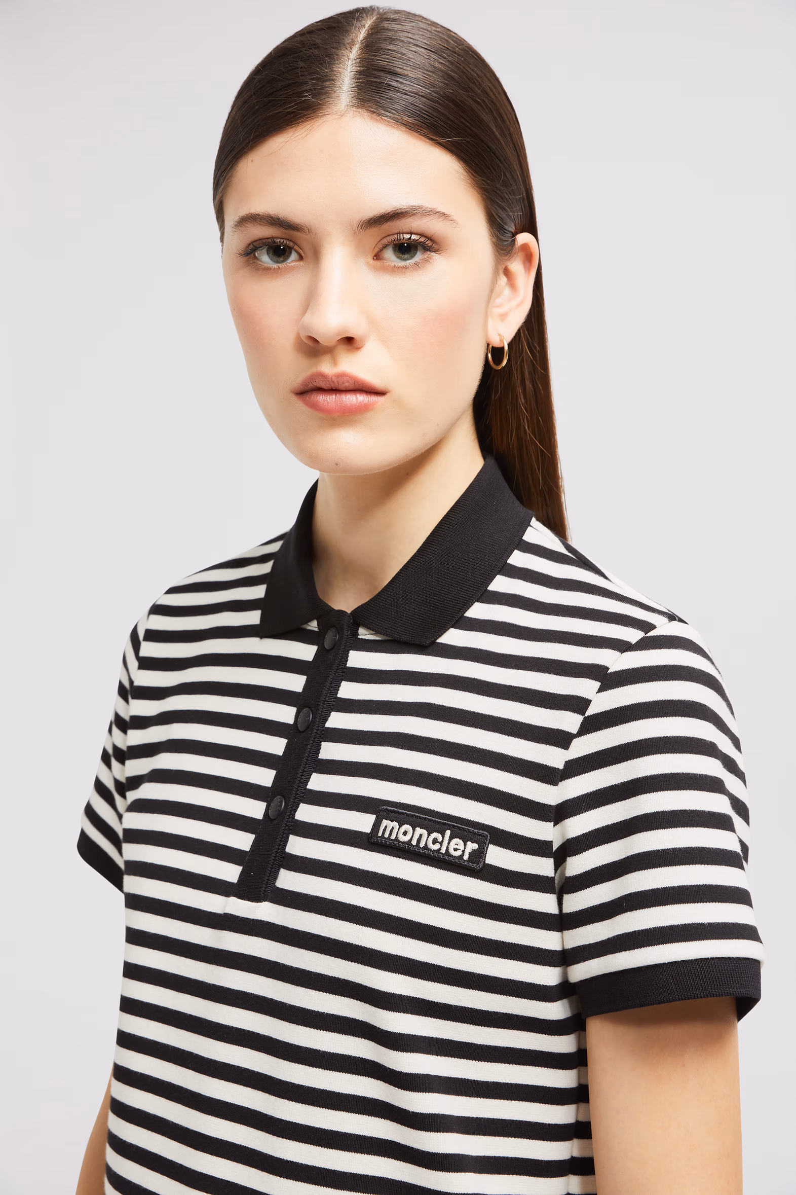 Striped Cotton Polo Shirt Women Blue & White Moncler 4